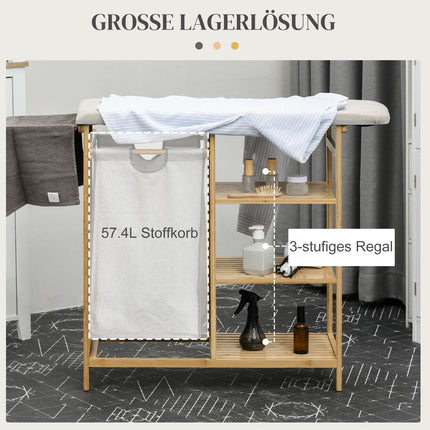 Extendable 57.4L laundry basket with ironing board and 3-level storage