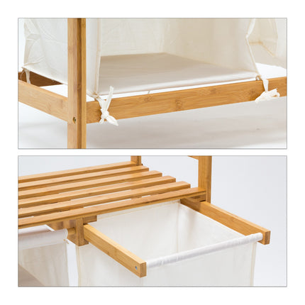 Laundry basket LINEA in bamboo with shelf