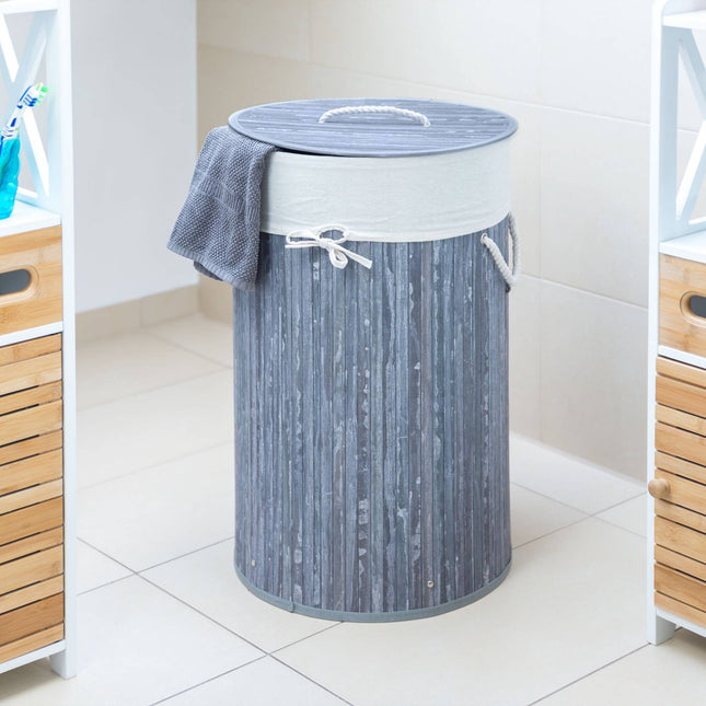 Laundry basket bamboo round