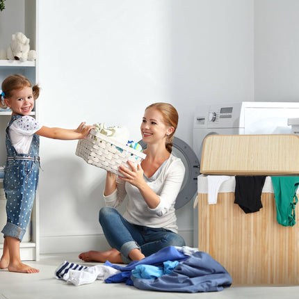 Laundry basket in bamboo 3 compartments