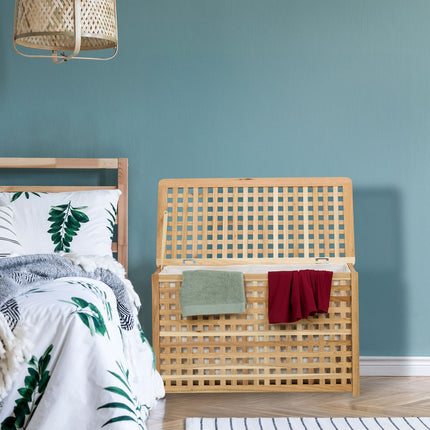 Laundry basket in walnut with sack