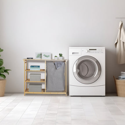 Laundry basket shelf for bathroom