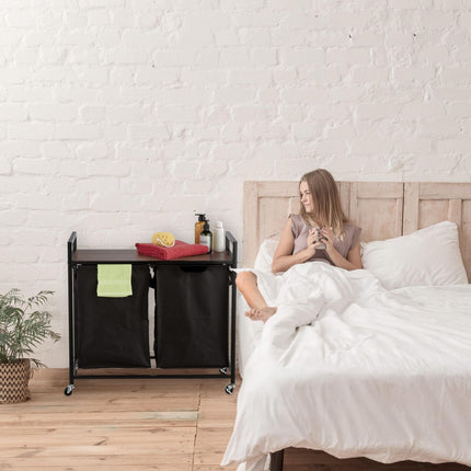 Laundry basket stand with shelf
