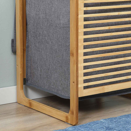 Bamboo laundry basket with lid and washable bag, 40x35x60.5 cm