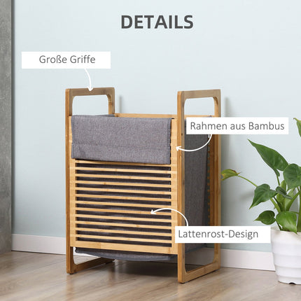 Bamboo laundry basket with lid and washable bag, 40x35x60.5 cm
