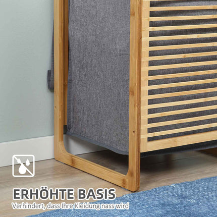 Bamboo laundry basket with lid and washable bag, 40x35x60.5 cm