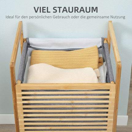 Bamboo laundry basket with lid and washable bag, 40x35x60.5 cm