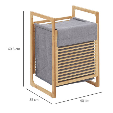 Bamboo laundry basket with lid and washable bag, 40x35x60.5 cm