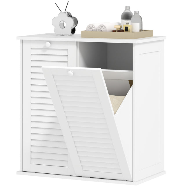 Bathroom laundry cabinet with double baskets, white 70x38x73 cm