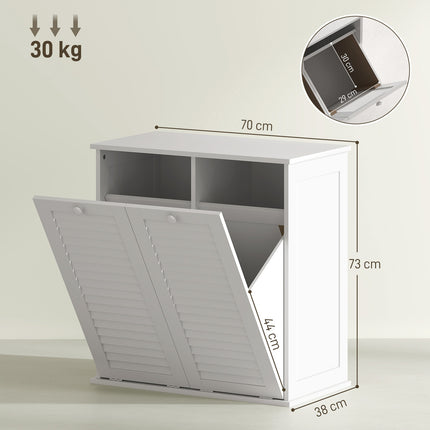 Bathroom laundry cabinet with double baskets, white 70x38x73 cm