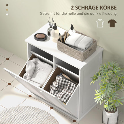 Bathroom laundry cabinet with double baskets, white 70x38x73 cm