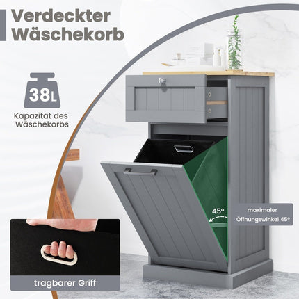 Laundry cabinet with laundry basket & drawer & bamboo table top laundry collector grey