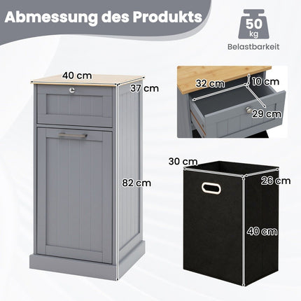 Laundry cabinet with laundry basket & drawer & bamboo table top laundry collector grey