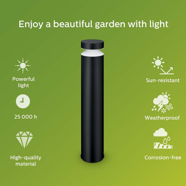 Laven LED bollard Stainless steel Black IP44 Warm 6W 600lm