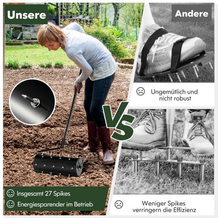 Lawn Aerator Roller with Handle & Spikes, 44 x 128 cm, Black