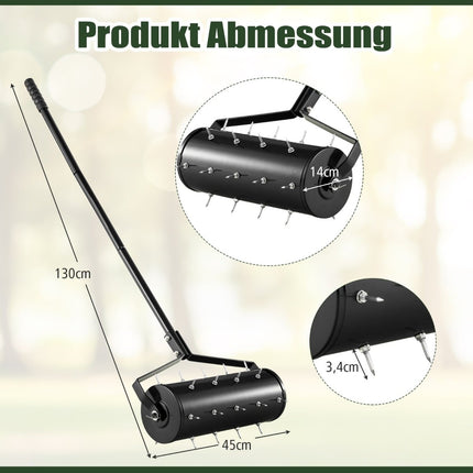 Lawn Aerator Roller with Handle & Spikes, 44 x 128 cm, Black