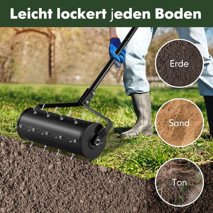 Lawn Aerator Roller with Handle & Spikes, 44 x 128 cm, Black