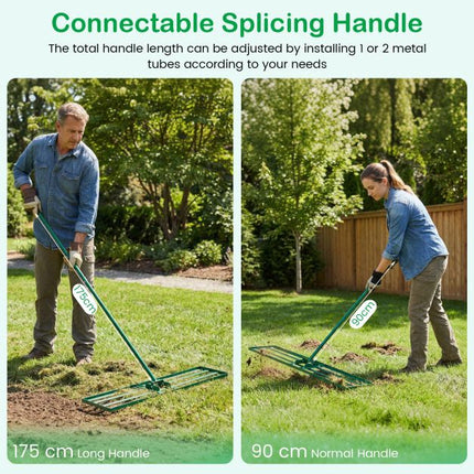 Lawn Leveling Rake, 177cm Adjustable Handle, Anti-Slip Grip