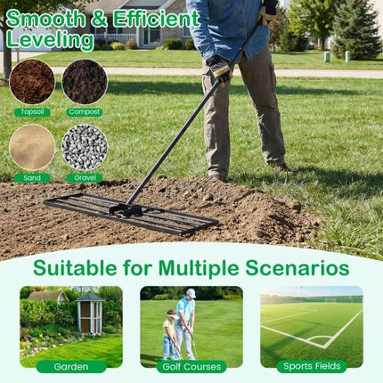 Lawn Leveling Rake – 177cm Adjustable Handle, Rotating Head