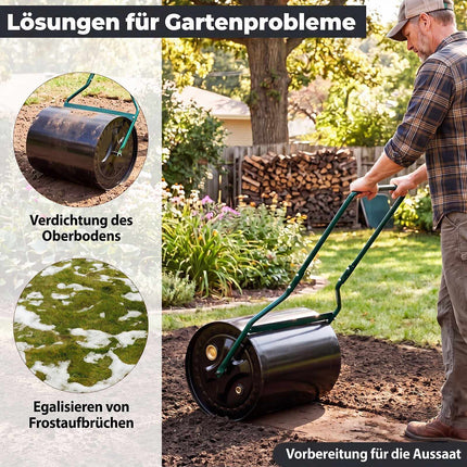 Lawn Roller, 16 Gallon Water/Sand Fill, Metal, Black