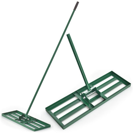 Lawn leveling rake with ergonomic handle for the ground 75 x 25 cm green