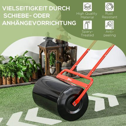 Grass roller 50cm, Steel, Fill with water or sand, Red