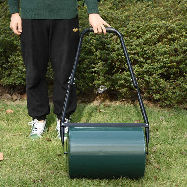 Lawn roller with U-handle, 31 cm diameter, metal, green