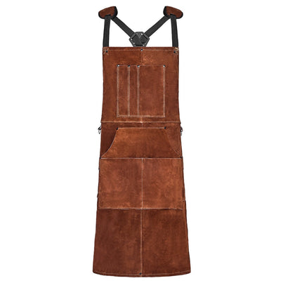 Leather Welding Apron, Cowhide Flame-Resistant, 24x36, 6 Pockets