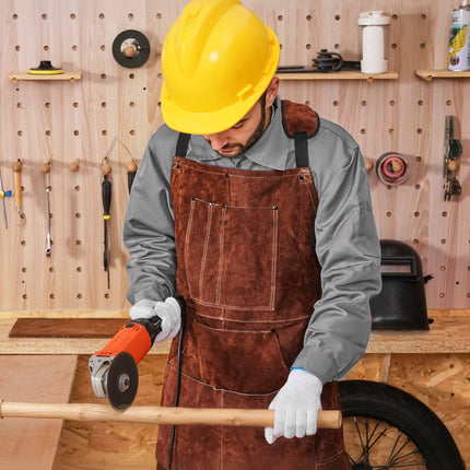Leather Welding Apron, Cowhide Flame-Resistant, 24x36, 6 Pockets