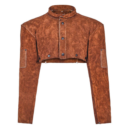 Leather Welding Cape Sleeve, Flame-Resistant Cowhide, L
