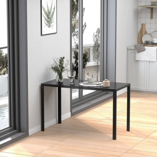 LED kitchen dining table for 4, tempered glass, black