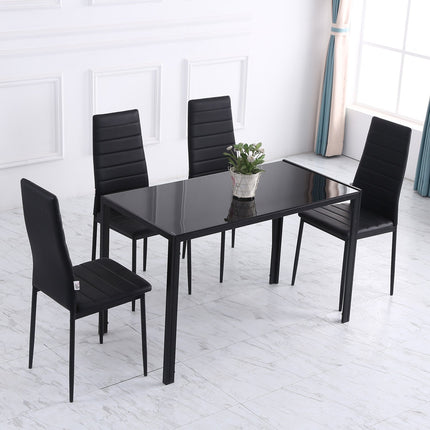 LED kitchen dining table for 4, tempered glass, black