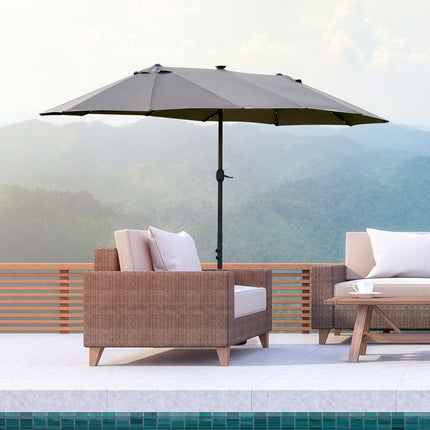Large LED Garden Umbrella, Oval 440x260cm, Dark Grey