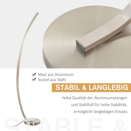 Curved LED floor lamp - warm white, aluminium, 149 cm