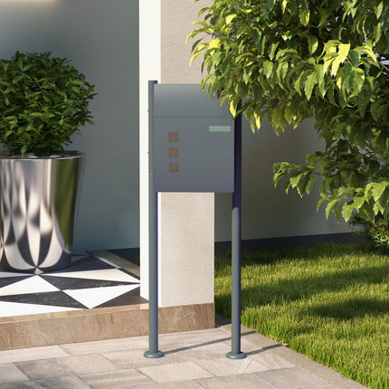 Letterbox with rack, magazine compartment & window, steel