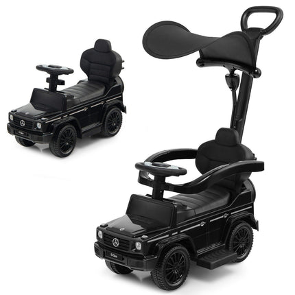 Licensed Mercedes Benz children's vehicle with adjustable sunroof &amp; Parent handle stroller black