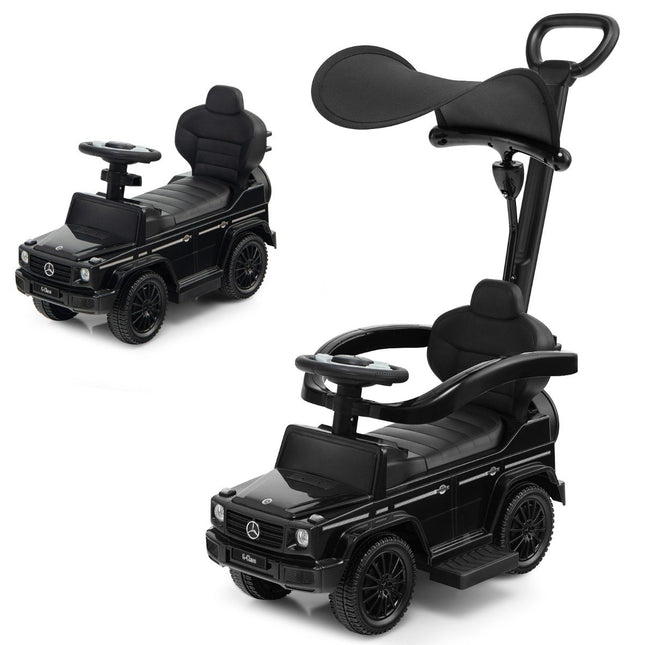 Licensed Mercedes Benz children's vehicle with adjustable sunroof &amp; Parent handle stroller black