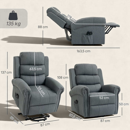 Lift Recliner Chair with Massage, Heat, Linen Look, Gray