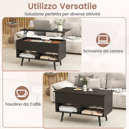 Lift-Top Coffee Table, Black, Hidden Storage, 2 Shelves