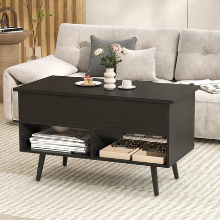 Lift-Top Coffee Table, Black, Hidden Storage, 2 Shelves