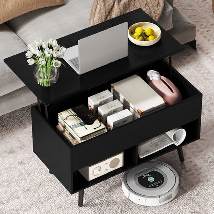Lift-Top Coffee Table, Black, Hidden Storage, 2 Shelves