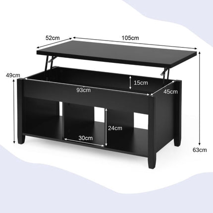 Lift-Top Coffee Table, Hidden Storage Cubes, Black