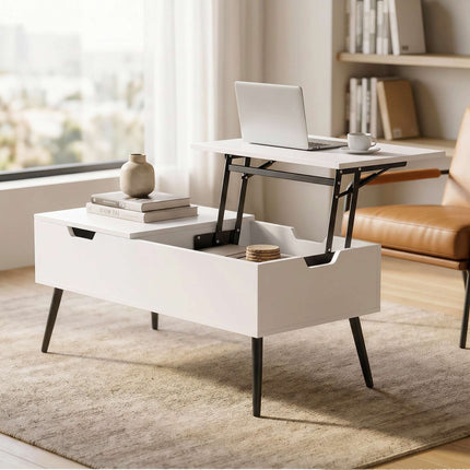 Lift-Top Coffee Table With Hidden Storage, 100 x 50 cm, White