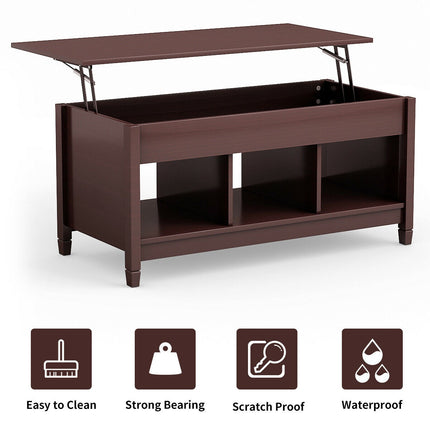 Lift-Top Coffee Table with Hidden Storage, 3 Shelves