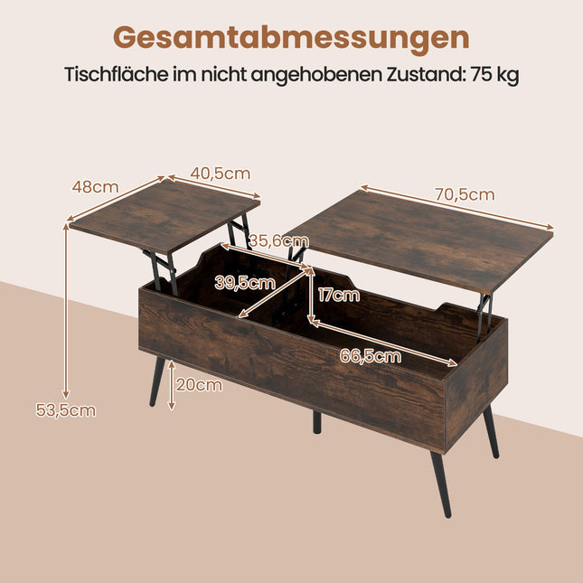 Lift-Top Coffee Table with Hidden Storage, Adjustable Height