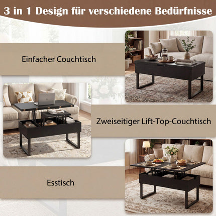 Lift-Top Coffee Table with Hidden Storage, Black, 3-in-1 Design