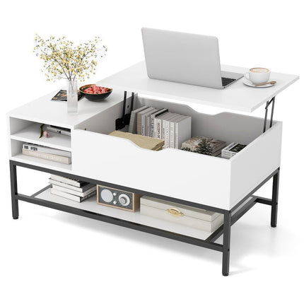 Lift-Top Coffee Table with Hidden Storage, White