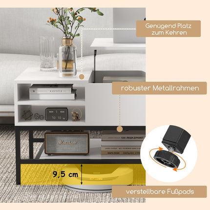 Lift-Top Coffee Table with Hidden Storage, White