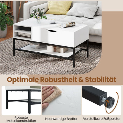 Lift-Top Coffee Table with Hidden Storage, White Wood