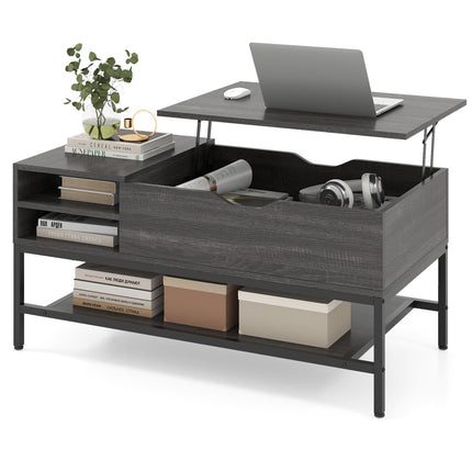 Lift-Top Coffee Table with Storage, Adjustable Height, Gray